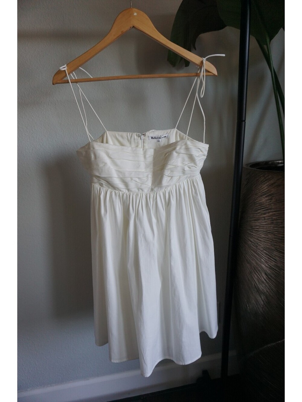 Reformation Catarina Dress White Mini Babydoll Poplin Tie Strap Dress Size 6 NWT - Picture 6 of 13